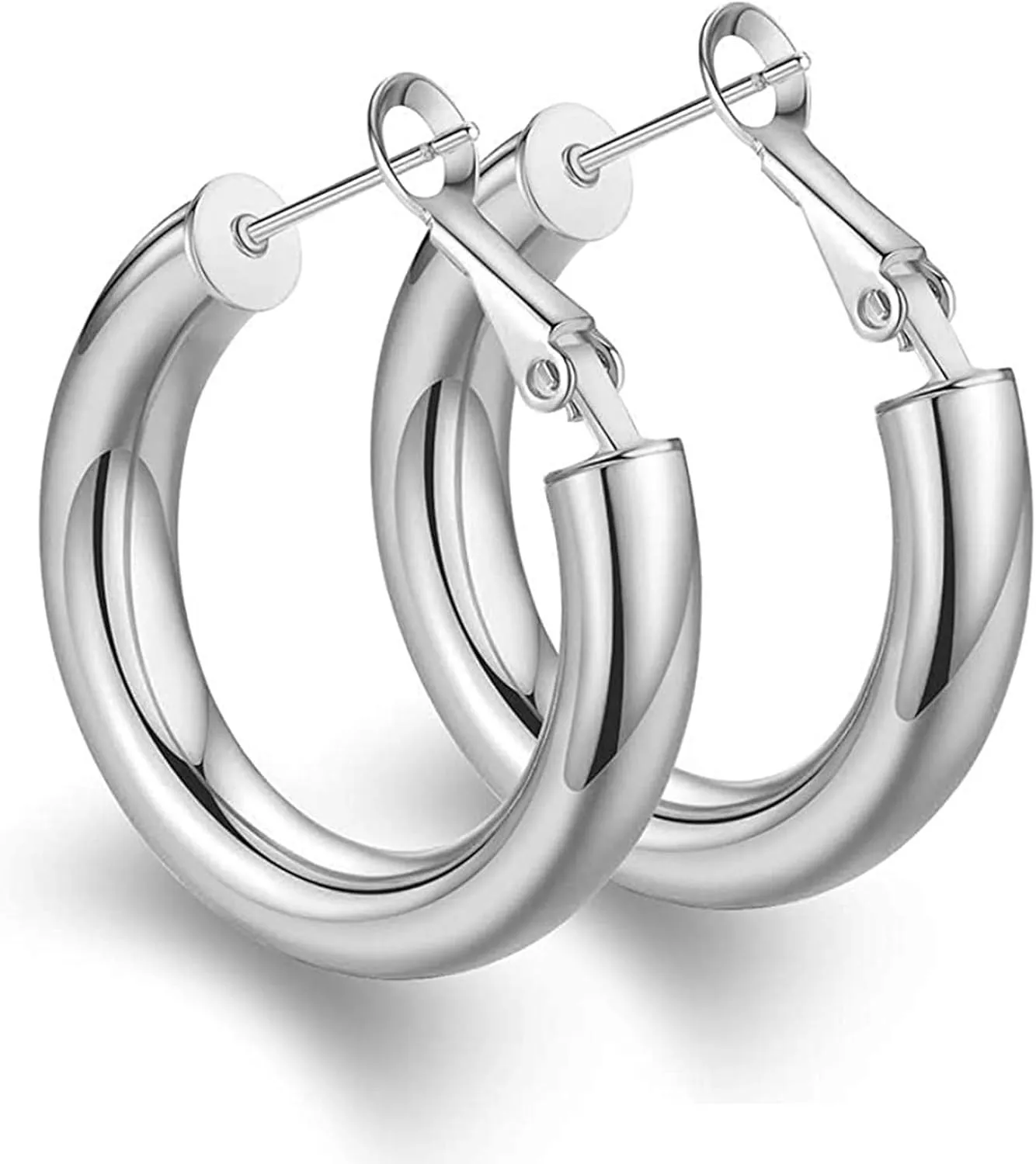 BMMYE 925 Sterling Silver Post Chunky Gold Hoop Earrings, 14K Gold Plated Earrings for Women Lightweight Hollow Tube 25mm-70mm