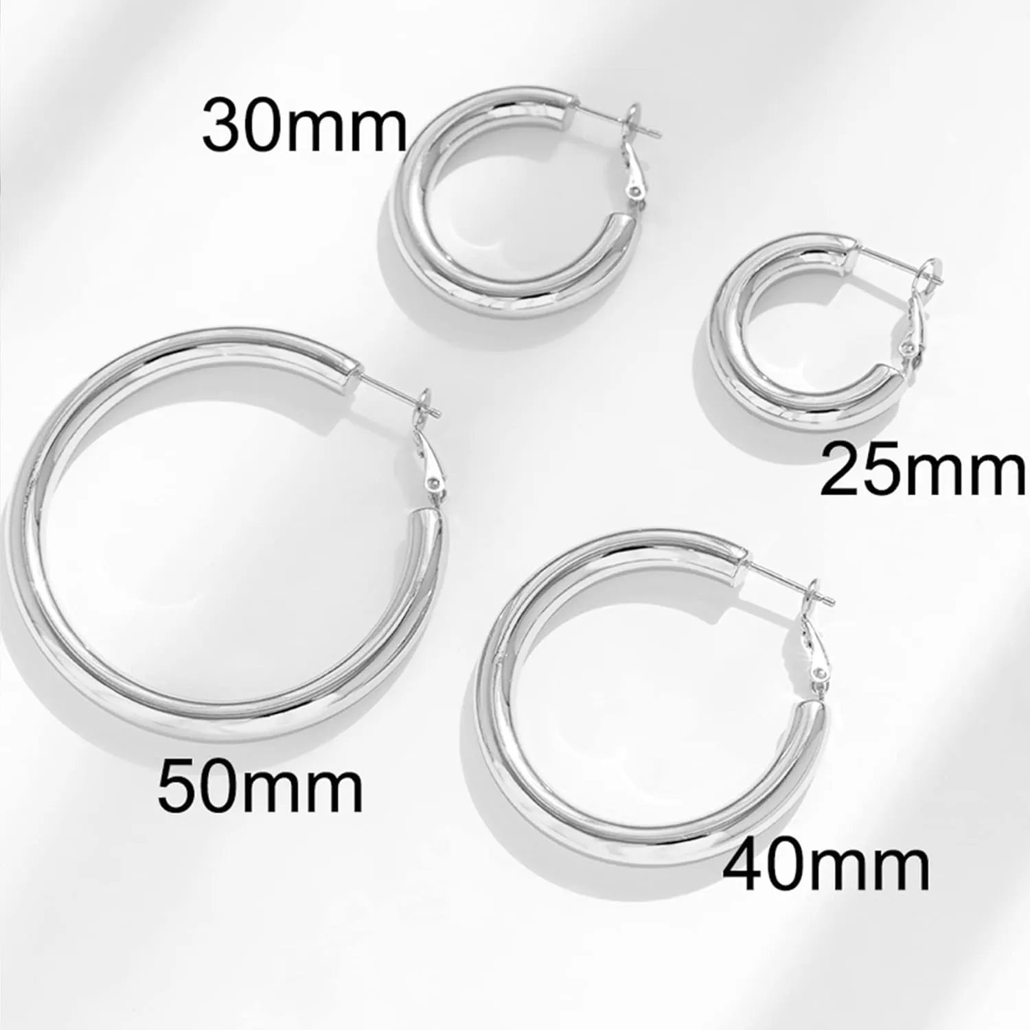 BMMYE 925 Sterling Silver Post Chunky Gold Hoop Earrings, 14K Gold Plated Earrings for Women Lightweight Hollow Tube 25mm-70mm