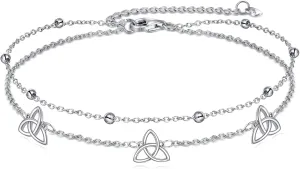 Celtic Anklet Bracelet for Women 925 Sterling Silver Layered Adjustable Link Irish Jewelry Gift for Her