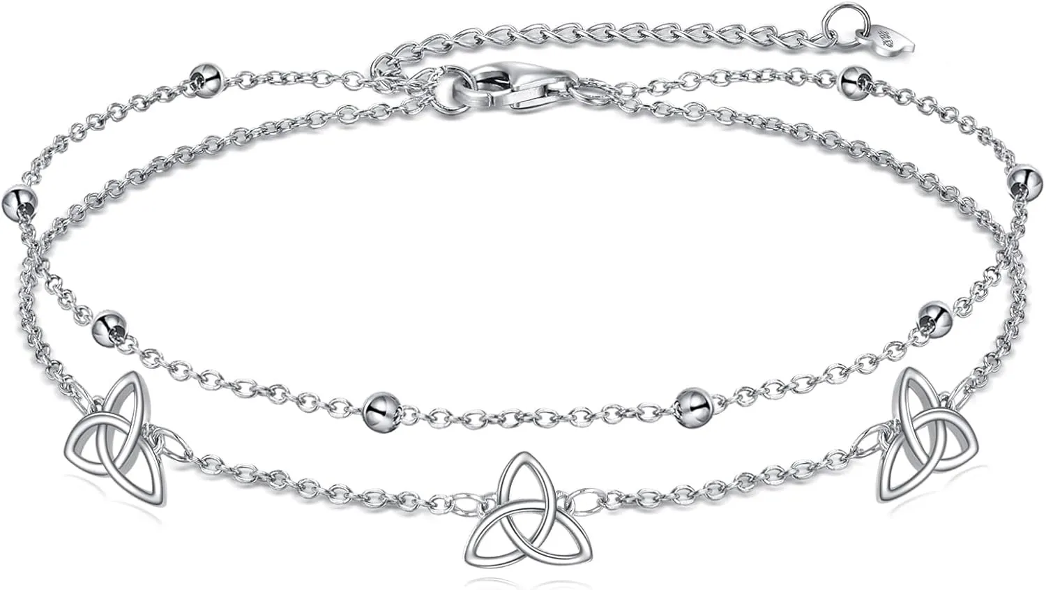 Celtic Anklet Bracelet for Women 925 Sterling Silver Layered Adjustable Link Irish Jewelry Gift for Her