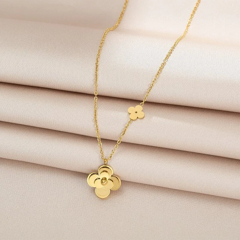 Charm Flower Metal Pendant Stainless Steel Necklace