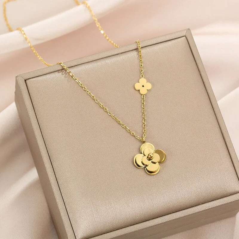Charm Flower Metal Pendant Stainless Steel Necklace