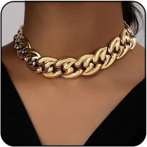 Chunky Gold Necklace for Women Punk Chunky Choker Necklaces for Women Men Vintage Chunky Silver Necklace Hip-hop Jewelry for Women Trendy