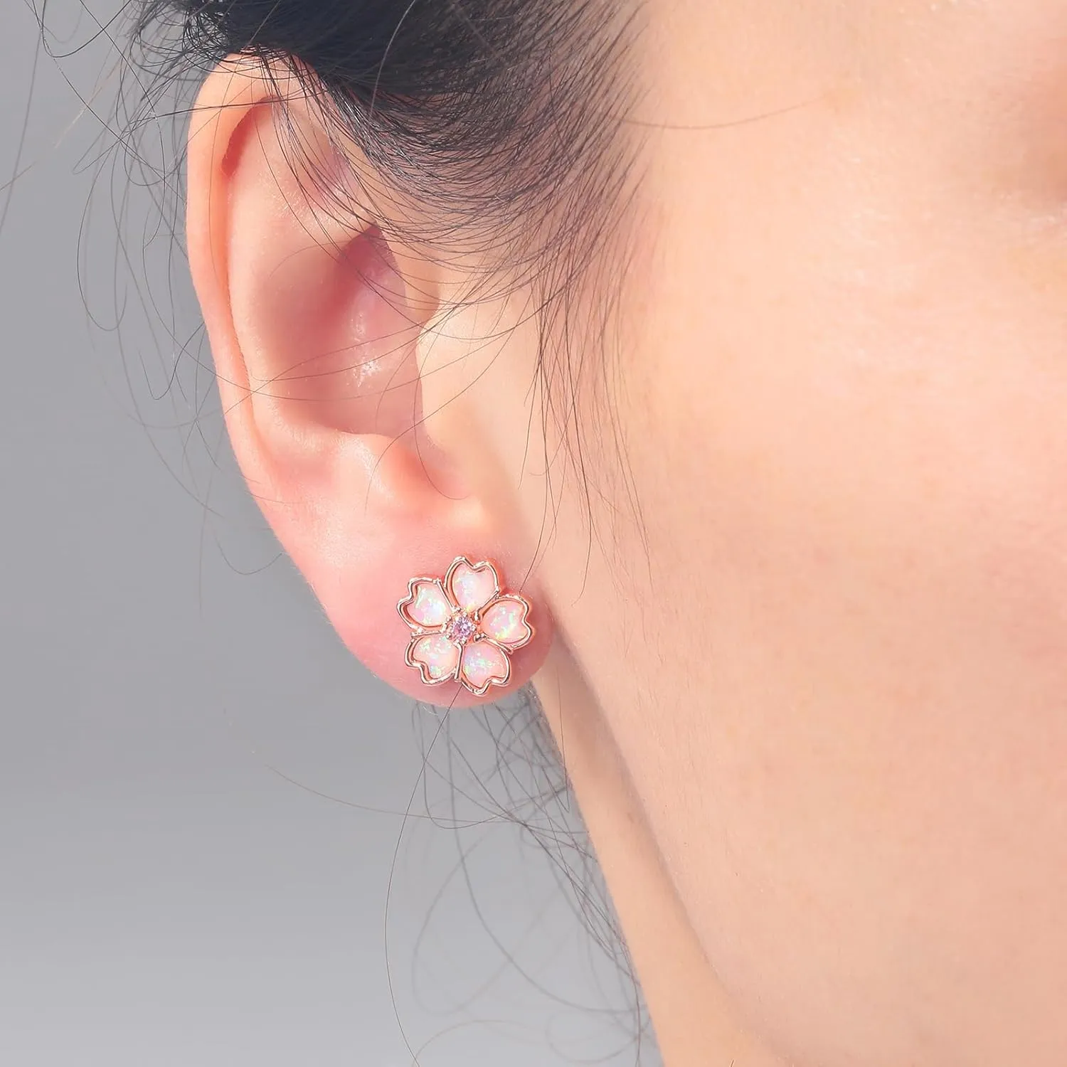 CiNily Mother's Day Gift Opal Stud Earrings for Women Flower Earrings Multi-color Opal Ear Studs 14K Rose Gold | White Gold Hypoallergenic Jewelry for Wedding Birthday Party Birthday Christmas