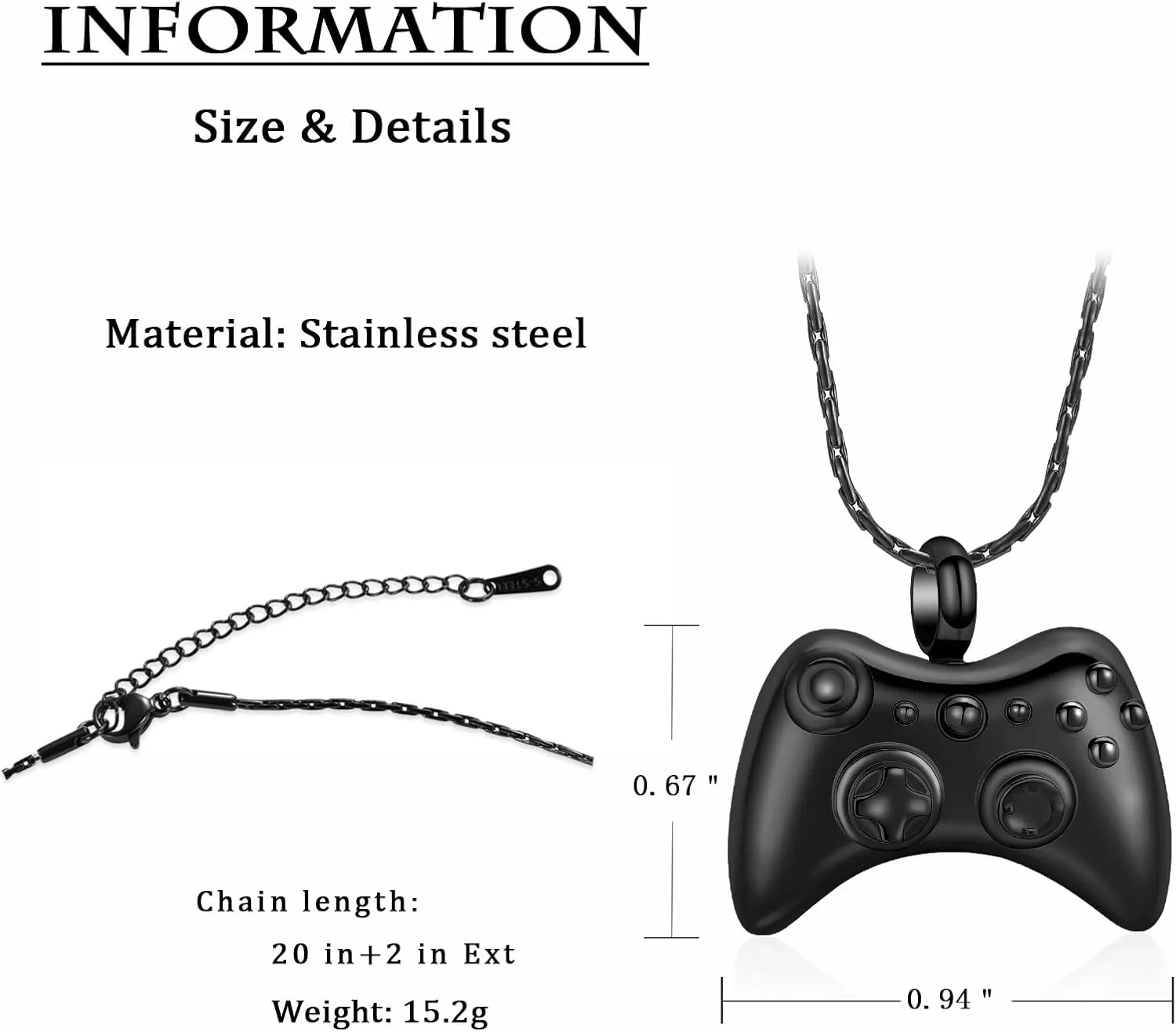 constantlife Cremation Jewelry for Ashes Stainless Steel Gamepad Urn Necklace Keepsake Game Controller Pendant Memorial Gift for Men Boy