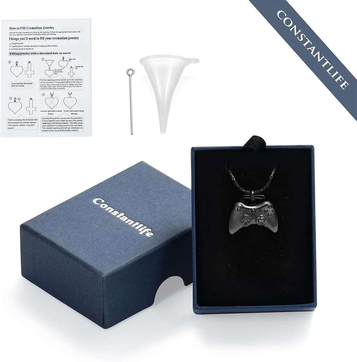 constantlife Cremation Jewelry for Ashes Stainless Steel Gamepad Urn Necklace Keepsake Game Controller Pendant Memorial Gift for Men Boy