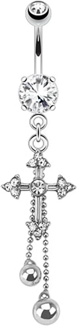 Covet Jewelry Layered Butterfly with Gems and Chains Dangle Navel Ring 316L Surgical Steel