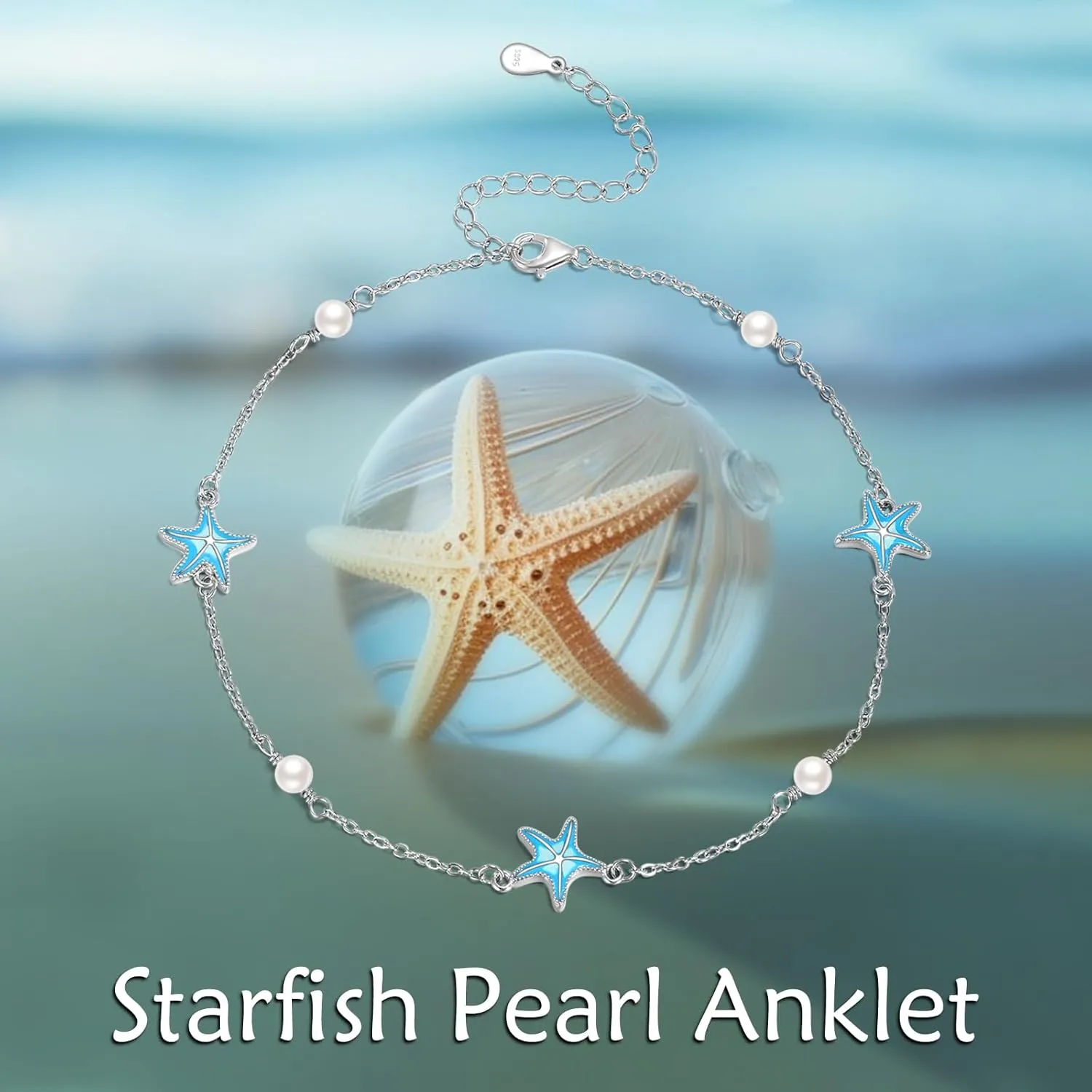 CRMAD Moonstone Moon/Star/Daisy/Turquoise/Rose Flower/Cat/Star/Hecate/Airplane/Pearl/Chakra/Rose Pearl/Butterfly/Wave/Starfish Anklet for Women Sterling Silver Anklet Irish Jewelry