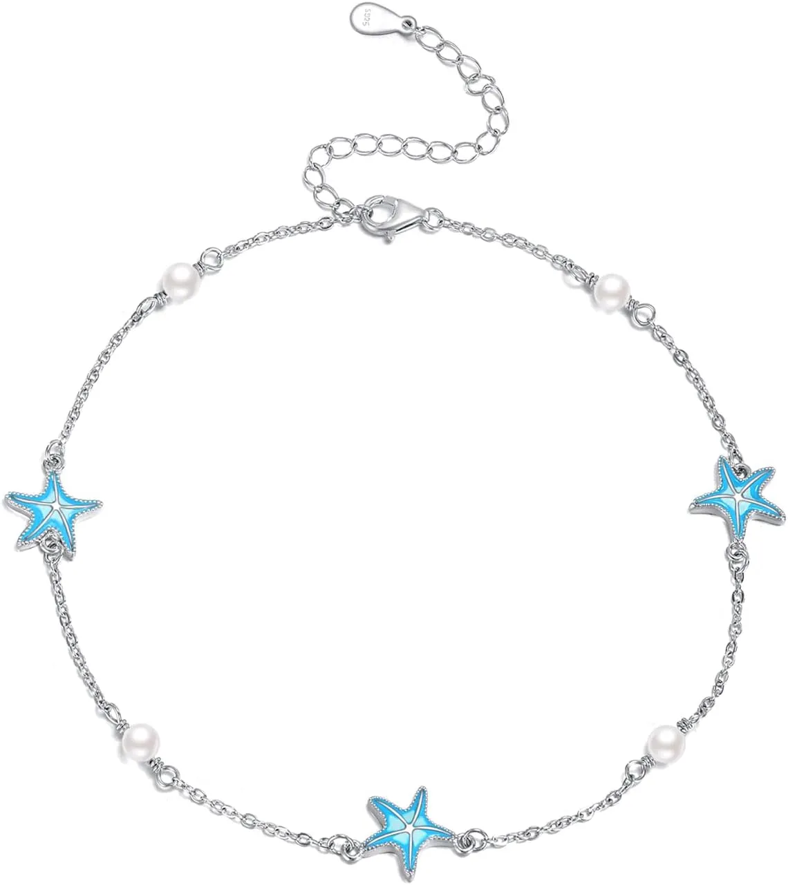CRMAD Moonstone Moon/Star/Daisy/Turquoise/Rose Flower/Cat/Star/Hecate/Airplane/Pearl/Chakra/Rose Pearl/Butterfly/Wave/Starfish Anklet for Women Sterling Silver Anklet Irish Jewelry