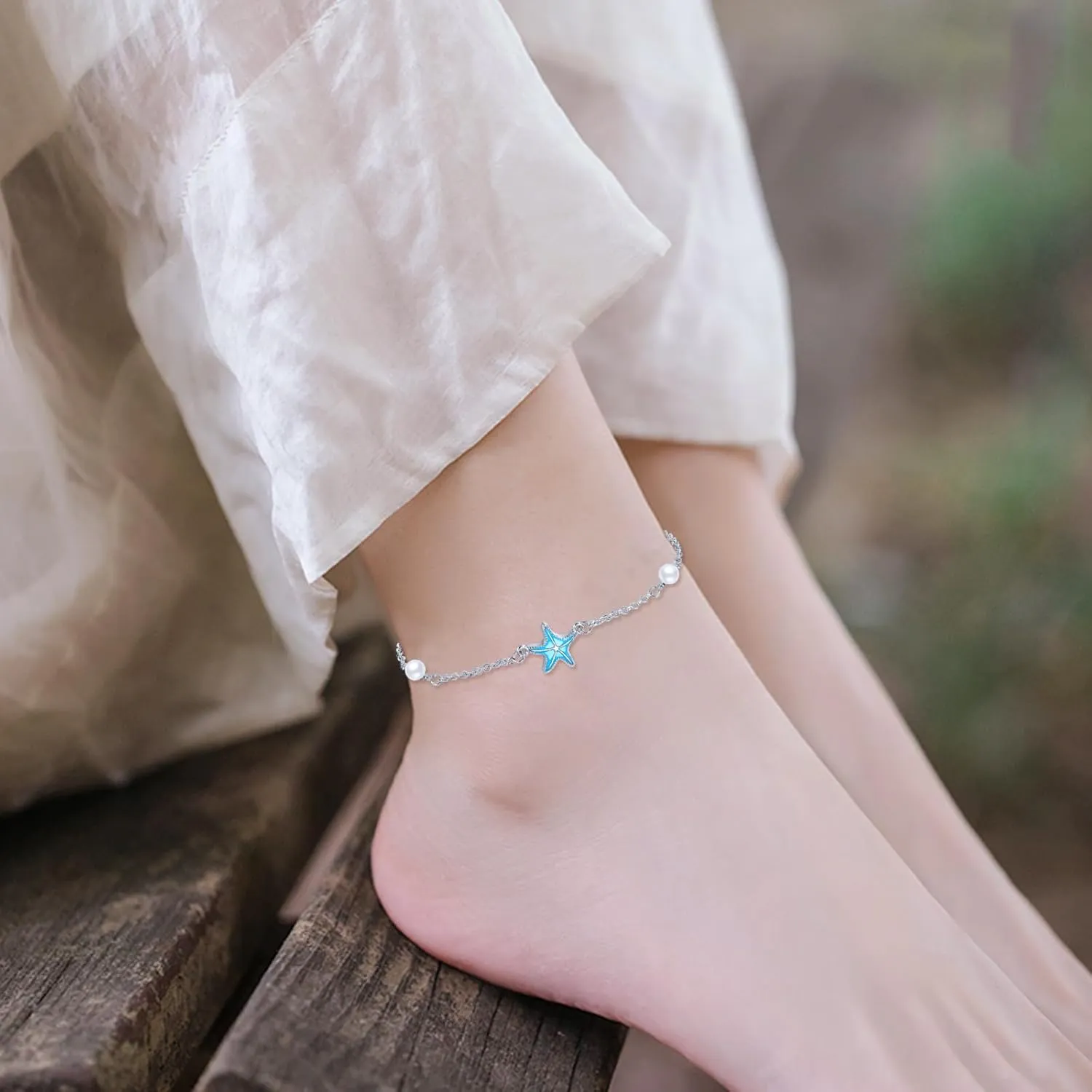 CRMAD Moonstone Moon/Star/Daisy/Turquoise/Rose Flower/Cat/Star/Hecate/Airplane/Pearl/Chakra/Rose Pearl/Butterfly/Wave/Starfish Anklet for Women Sterling Silver Anklet Irish Jewelry