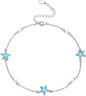 CRMAD Moonstone Moon/Star/Daisy/Turquoise/Rose Flower/Cat/Star/Hecate/Airplane/Pearl/Chakra/Rose Pearl/Butterfly/Wave/Starfish Anklet for Women Sterling Silver Anklet Irish Jewelry
