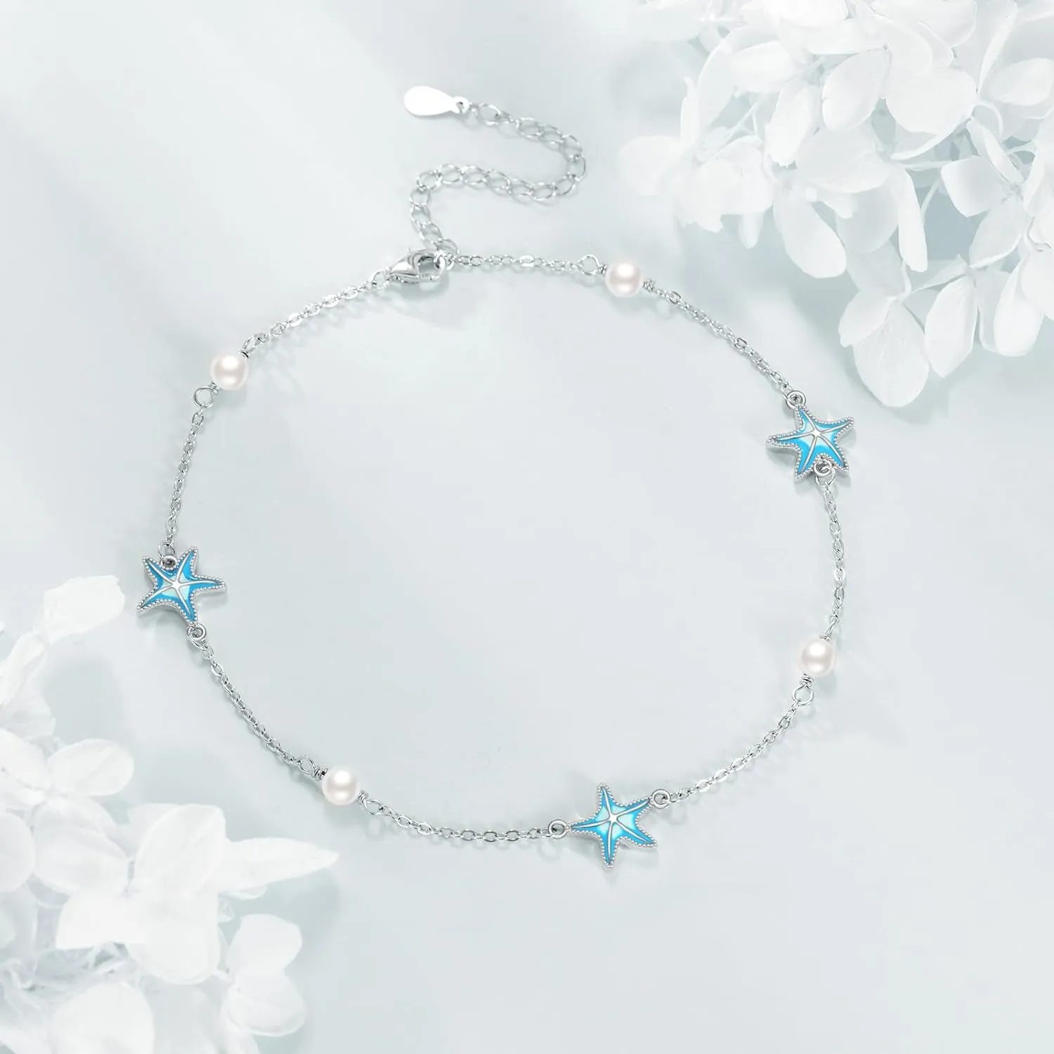 CRMAD Moonstone Moon/Star/Daisy/Turquoise/Rose Flower/Cat/Star/Hecate/Airplane/Pearl/Chakra/Rose Pearl/Butterfly/Wave/Starfish Anklet for Women Sterling Silver Anklet Irish Jewelry