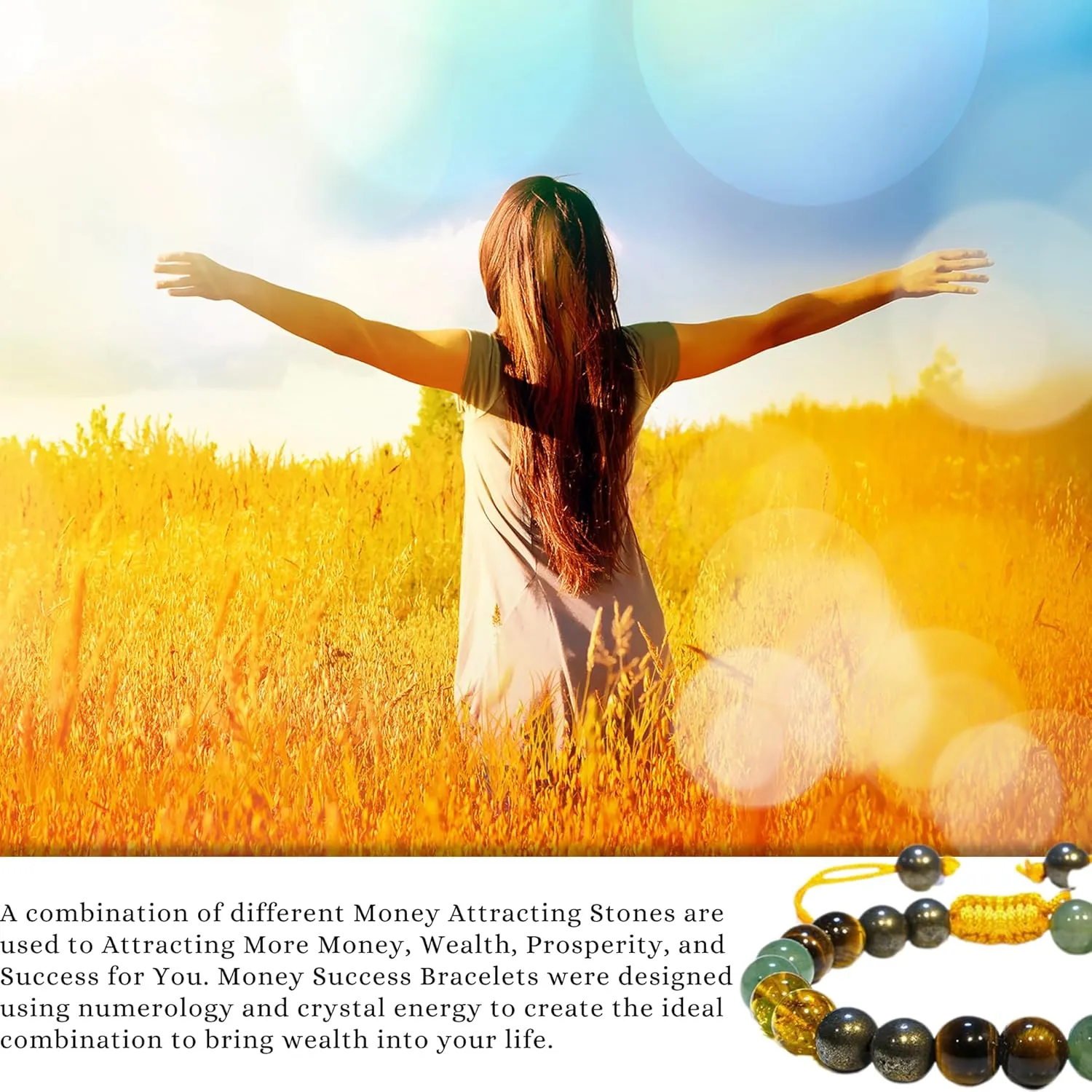 Energy Protection Crystal Handmade Adjustable Bead Bracelet Perfect for Men, Womens Gift - Gemstone Healing Stretch Bracelet Pulsera Para Hombre Mujer Stocking Stuffer