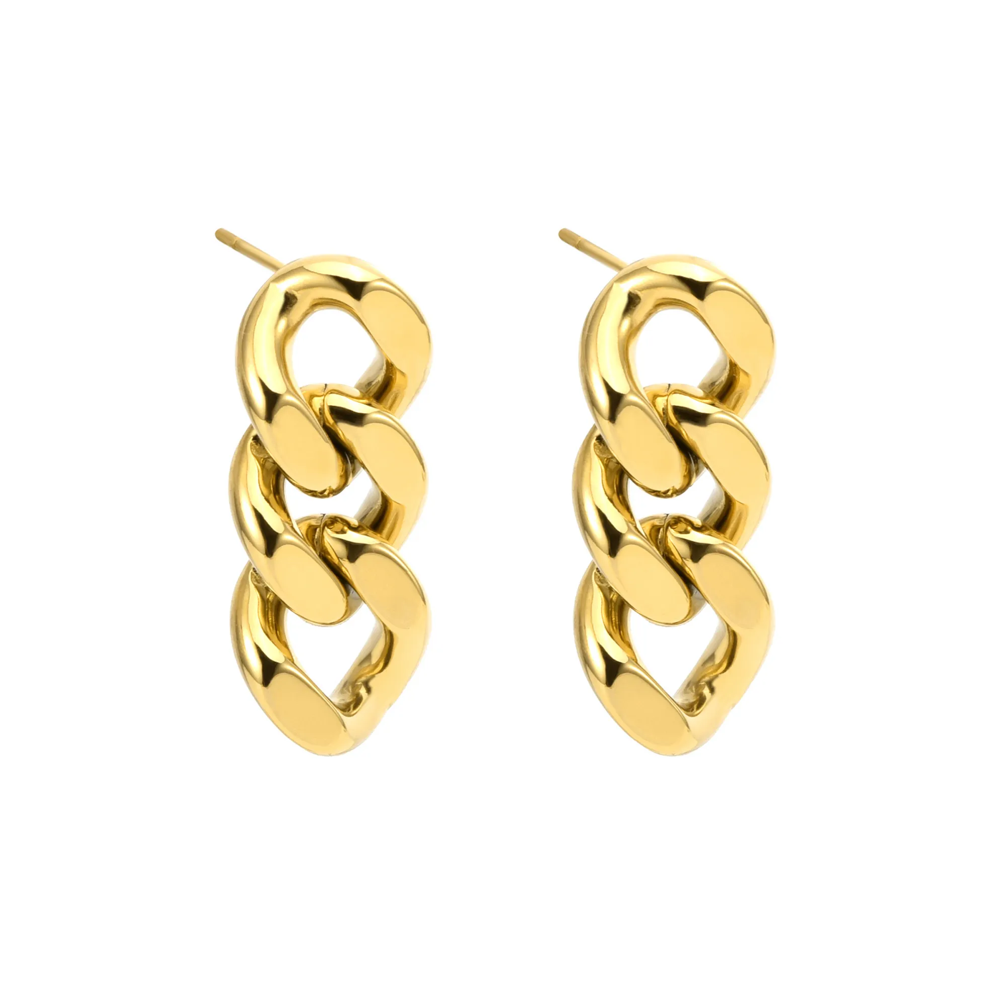 ER160G B.Tiff High Polish Gold Plated Cuban Link Stainless Steel Earrings