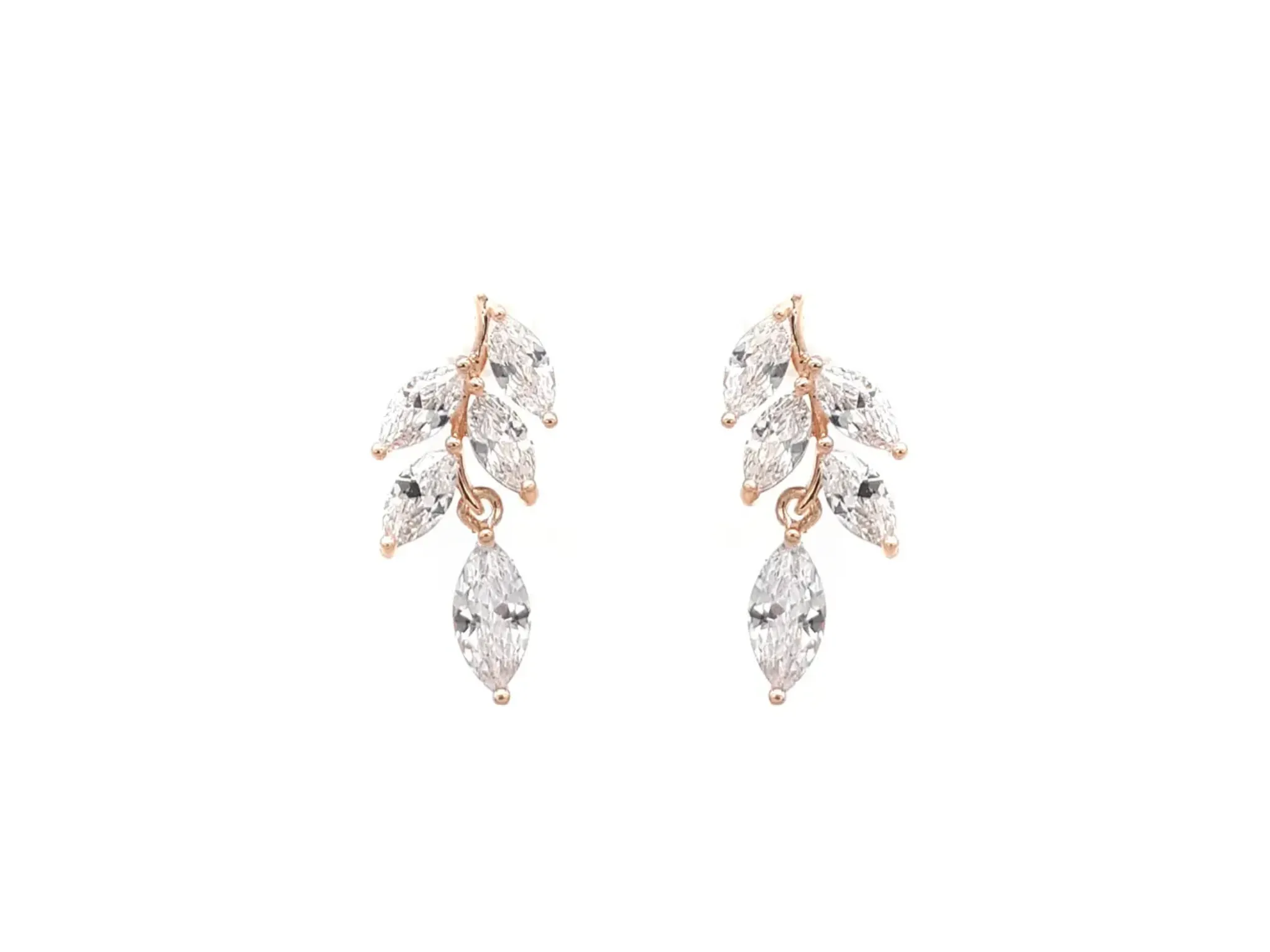 Eve - Crystal Dainty Leaf Drop Bridal Earrings