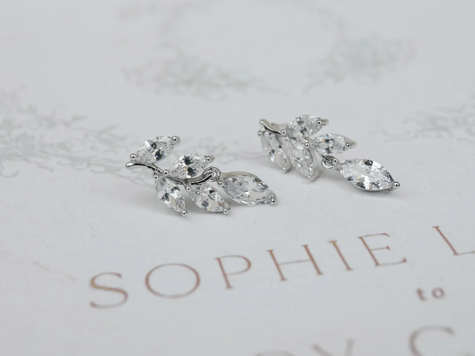 Eve - Crystal Dainty Leaf Drop Bridal Earrings