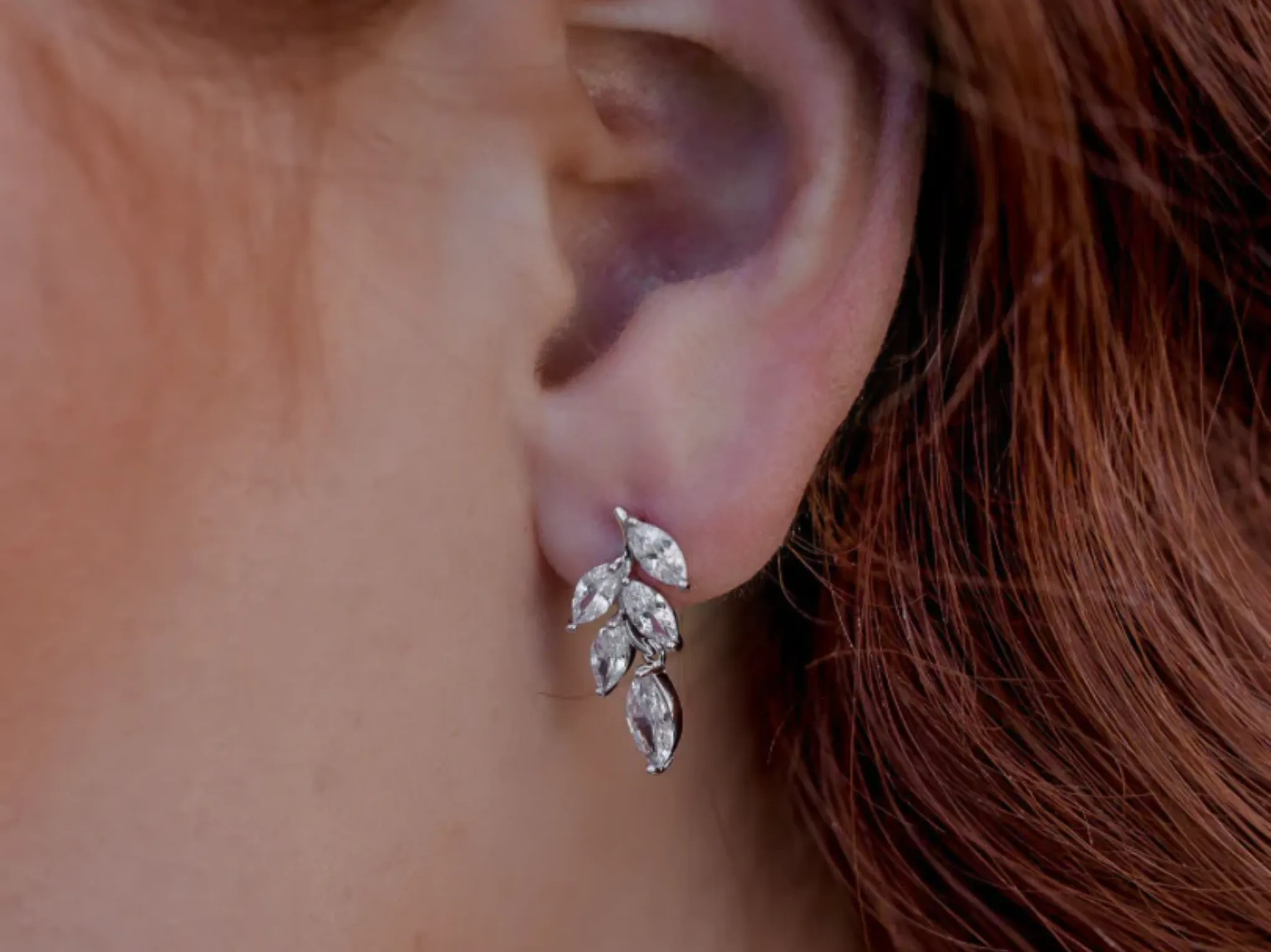 Eve - Crystal Dainty Leaf Drop Bridal Earrings