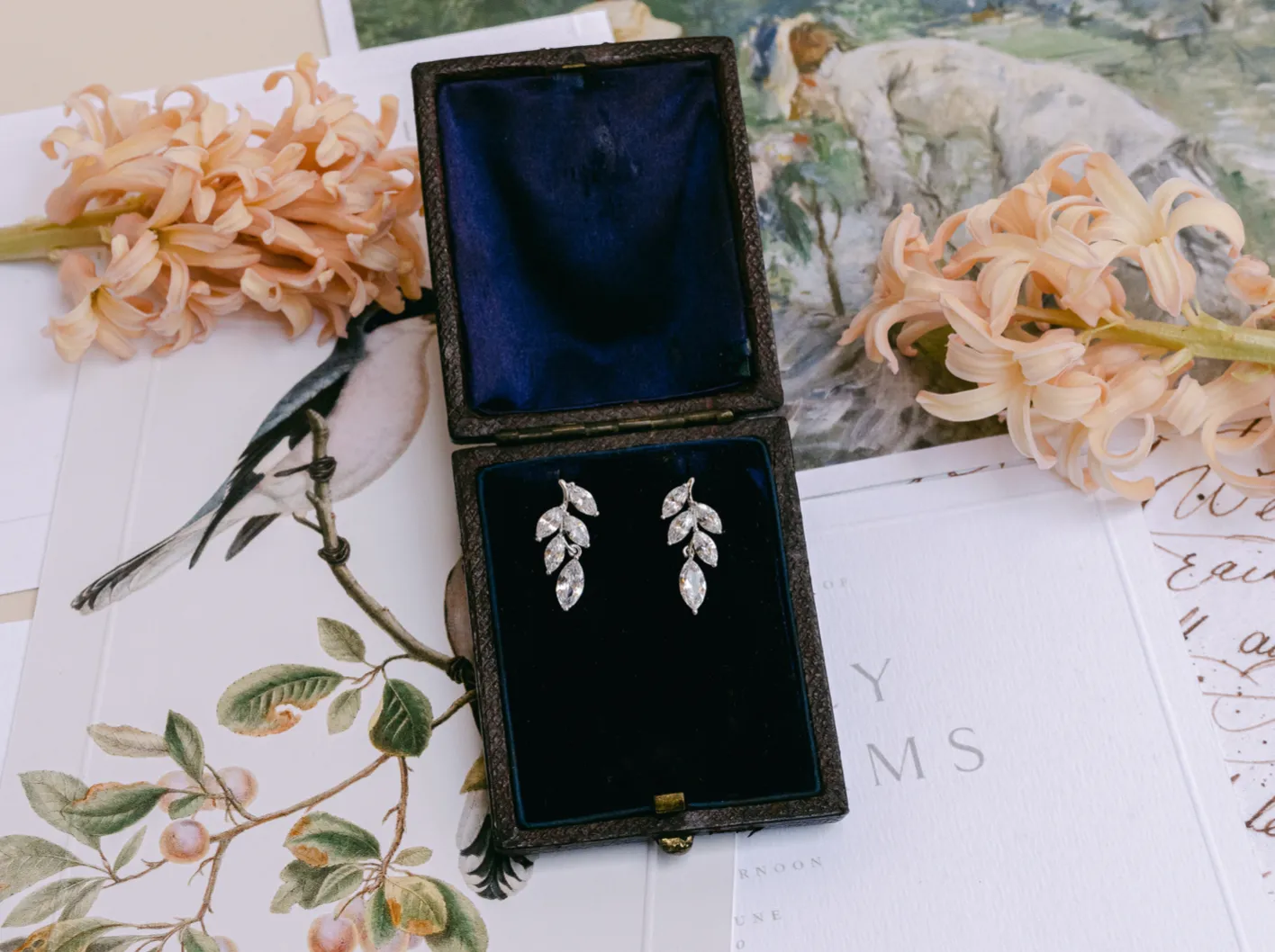 Eve - Crystal Dainty Leaf Drop Bridal Earrings