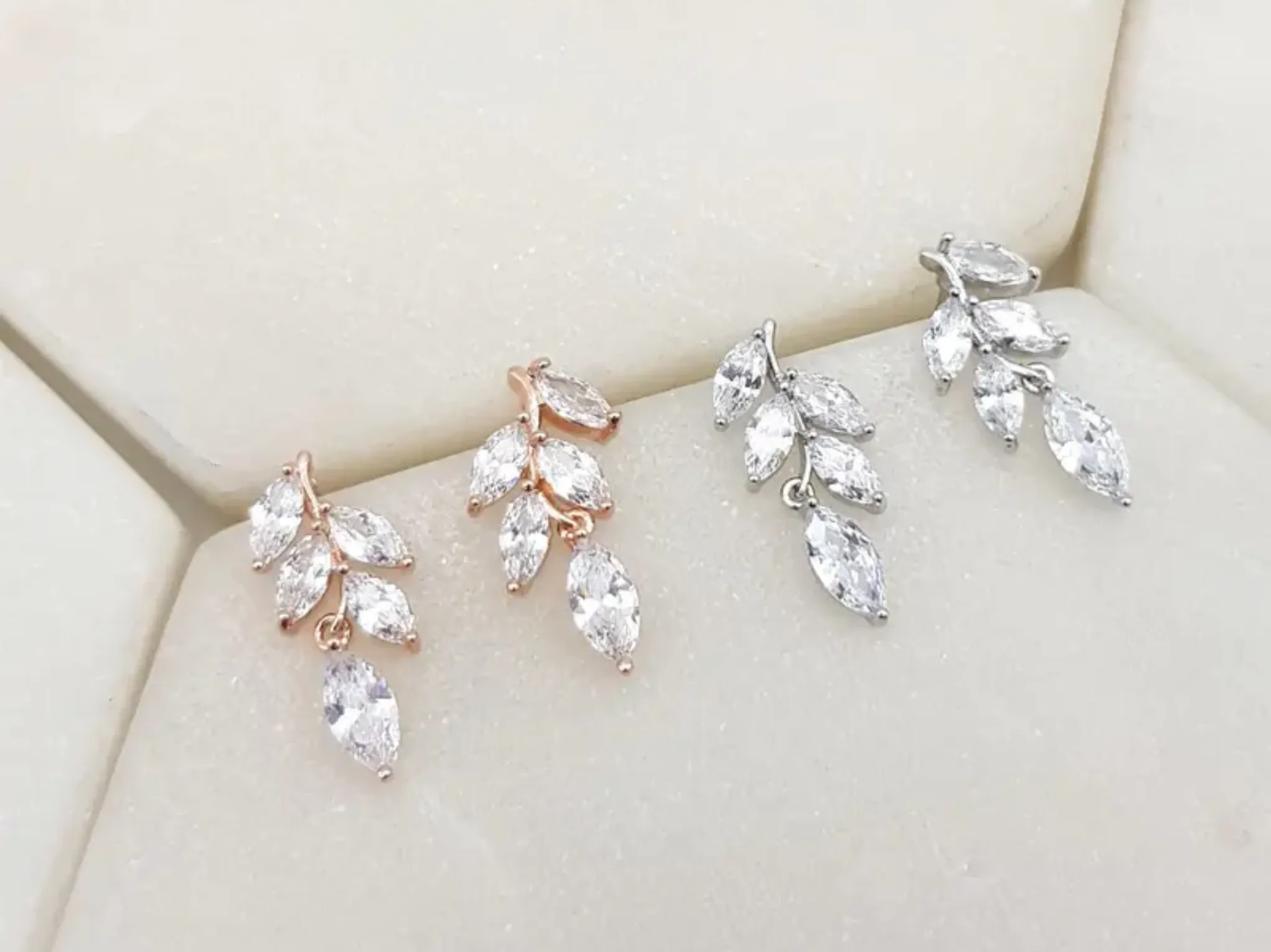 Eve - Crystal Dainty Leaf Drop Bridal Earrings