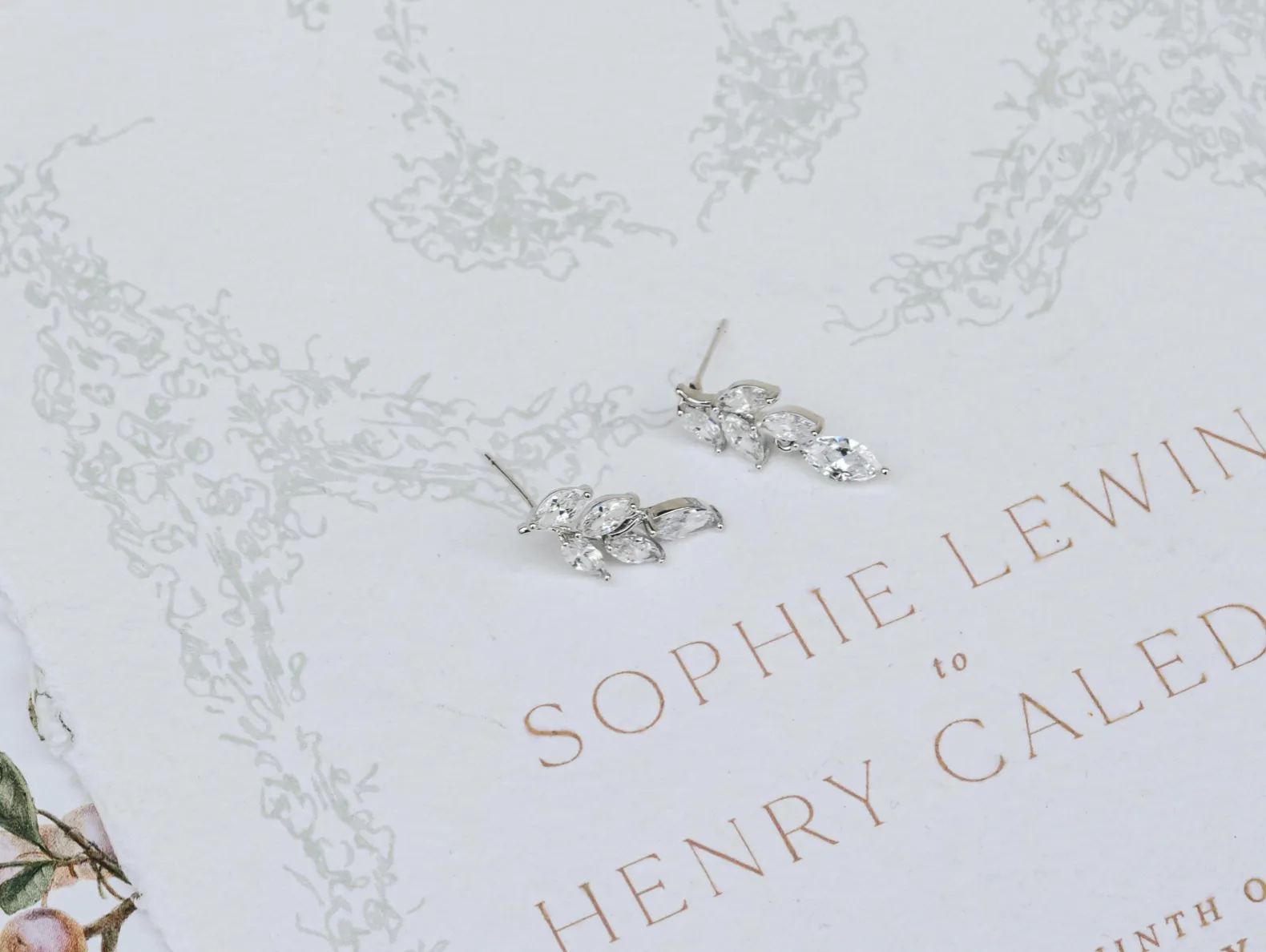 Eve - Crystal Dainty Leaf Drop Bridal Earrings