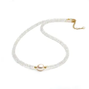 Gempires Moonstone Beaded Necklace with Pearl Choker Crystal Jewelry Handmade June Birthstone Gifts 18 Inch Gold Plated New Beginning Gemstone Necklaces