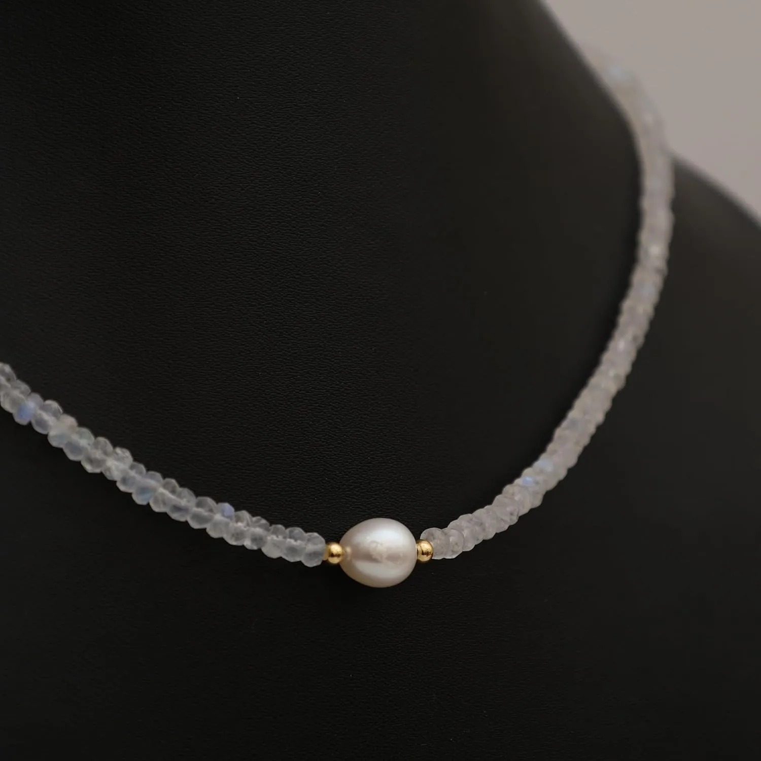 Gempires Moonstone Beaded Necklace with Pearl Choker Crystal Jewelry Handmade June Birthstone Gifts 18 Inch Gold Plated New Beginning Gemstone Necklaces