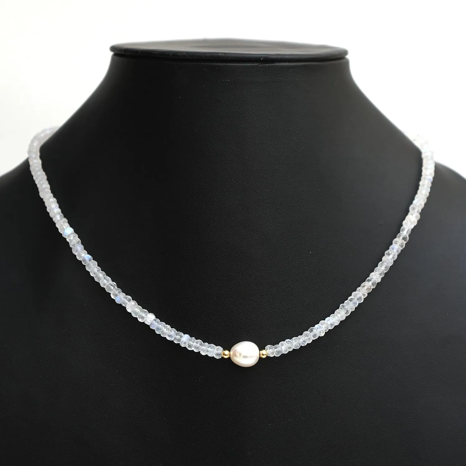 Gempires Moonstone Beaded Necklace with Pearl Choker Crystal Jewelry Handmade June Birthstone Gifts 18 Inch Gold Plated New Beginning Gemstone Necklaces