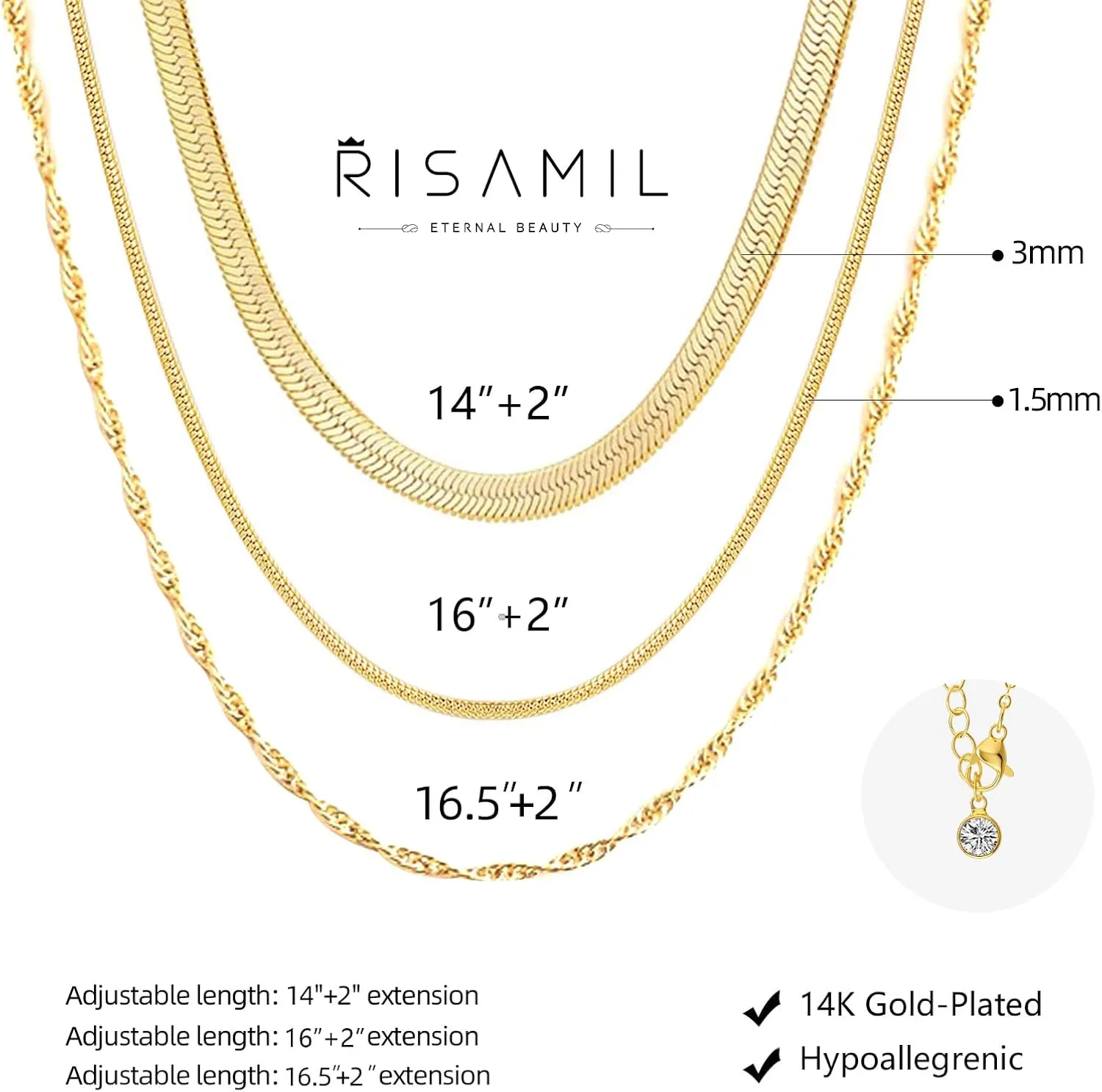 Gold Necklace for Women Trendy, Dainty 14K Gold/Silver Herringbone Snake Chain Necklace Layered Herringbone Necklace Gold Jewelry Gifts for Women