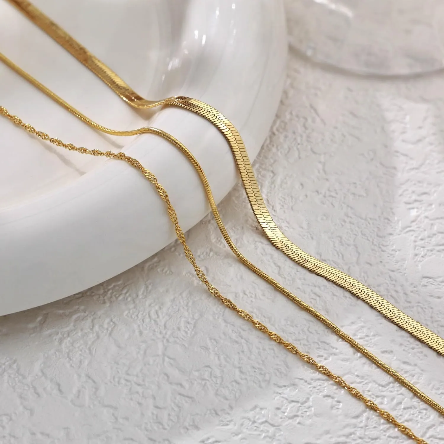 Gold Necklace for Women Trendy, Dainty 14K Gold/Silver Herringbone Snake Chain Necklace Layered Herringbone Necklace Gold Jewelry Gifts for Women