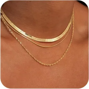 Gold Necklace for Women Trendy, Dainty 14K Gold/Silver Herringbone Snake Chain Necklace Layered Herringbone Necklace Gold Jewelry Gifts for Women