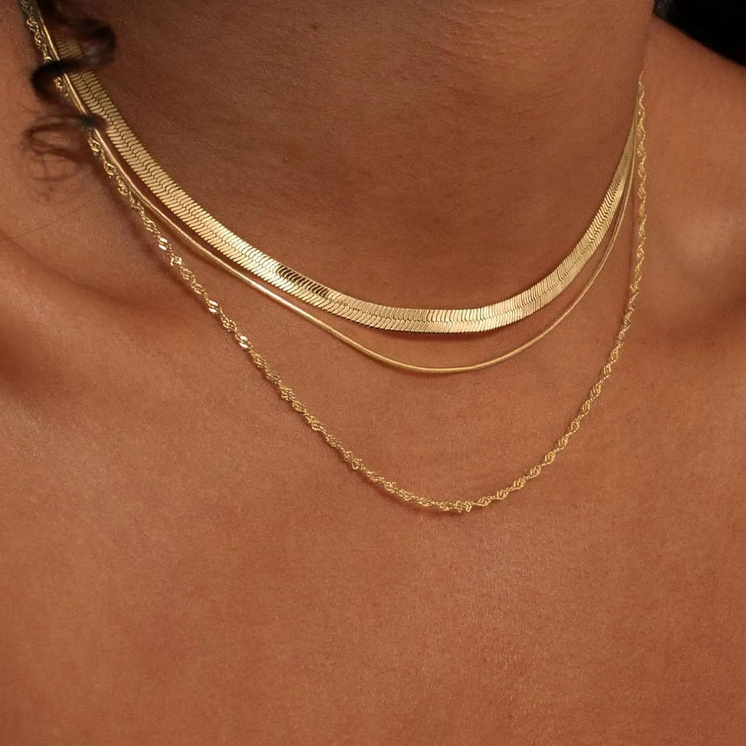 Gold Necklace for Women Trendy, Dainty 14K Gold/Silver Herringbone Snake Chain Necklace Layered Herringbone Necklace Gold Jewelry Gifts for Women