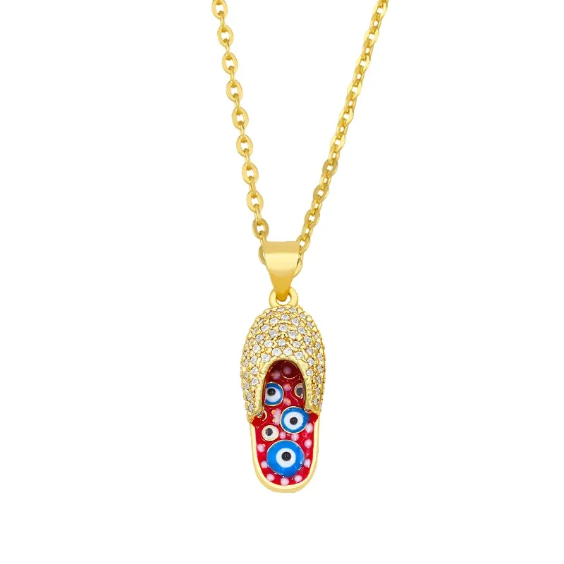 Gold Plated Blue Evil Eye Necklace For Women Rhinestone Pendant Necklace