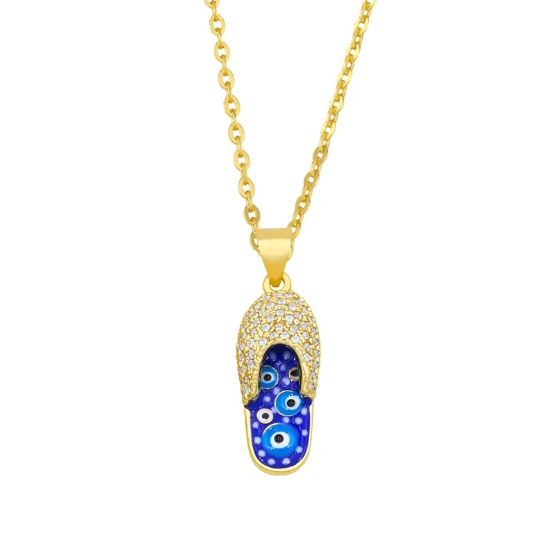 Gold Plated Blue Evil Eye Necklace For Women Rhinestone Pendant Necklace