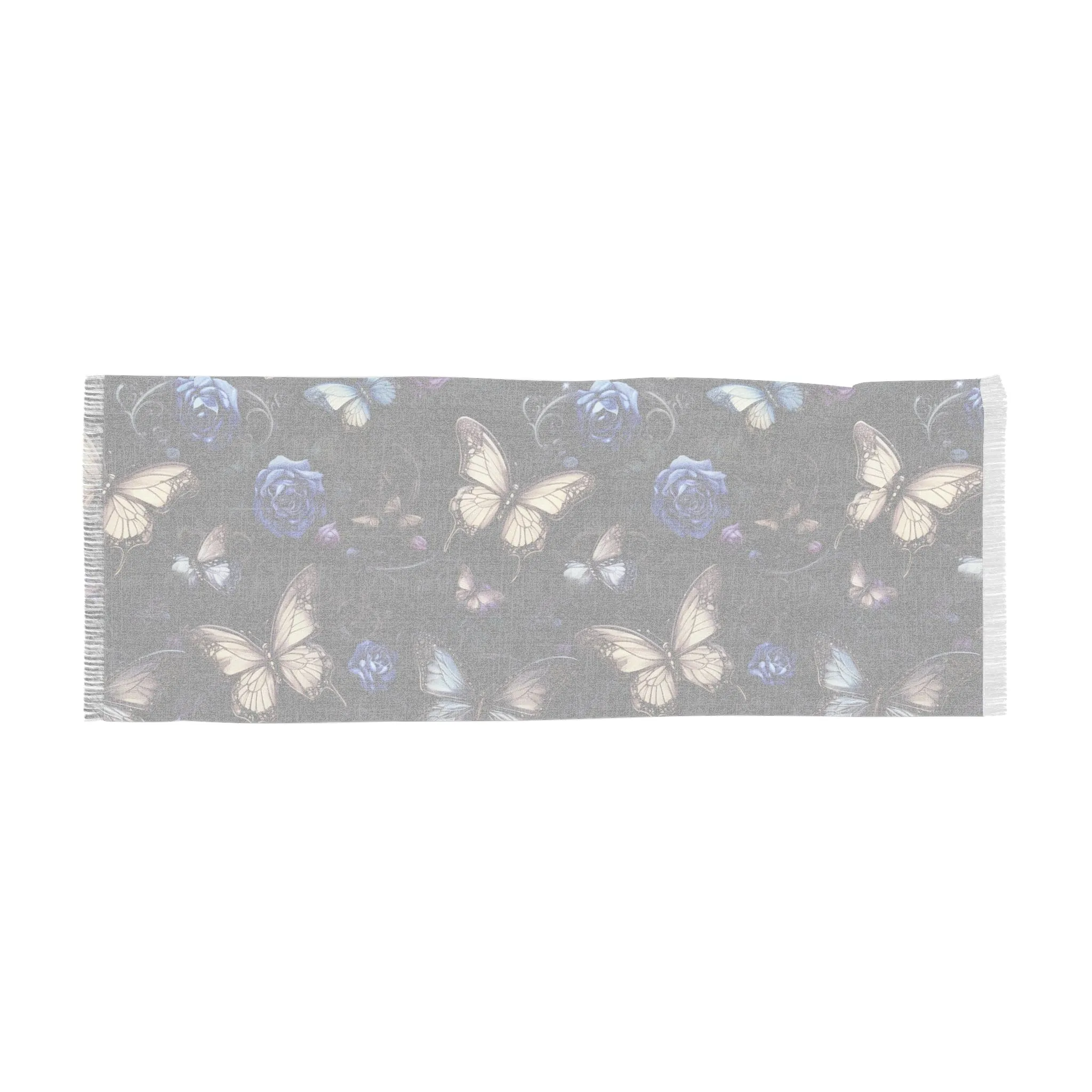 Gothic Butterfly With Blue Flowers Light Scarf