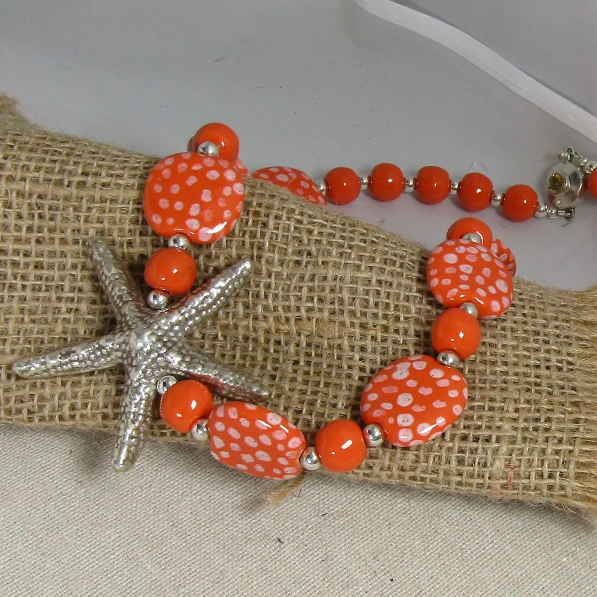Handmade Orange Kazuri Bead Necklace Bold Starfish