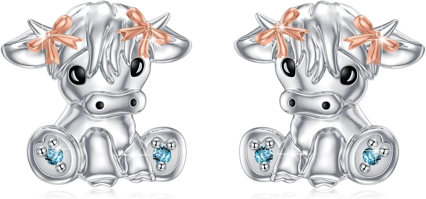 Highland Cow Earrings for Women,Sterling Silve Highland Cow Earrings Cute Scottish Cow Studs Hypoallergenic Jewelery Easter Mother's Day Gifts