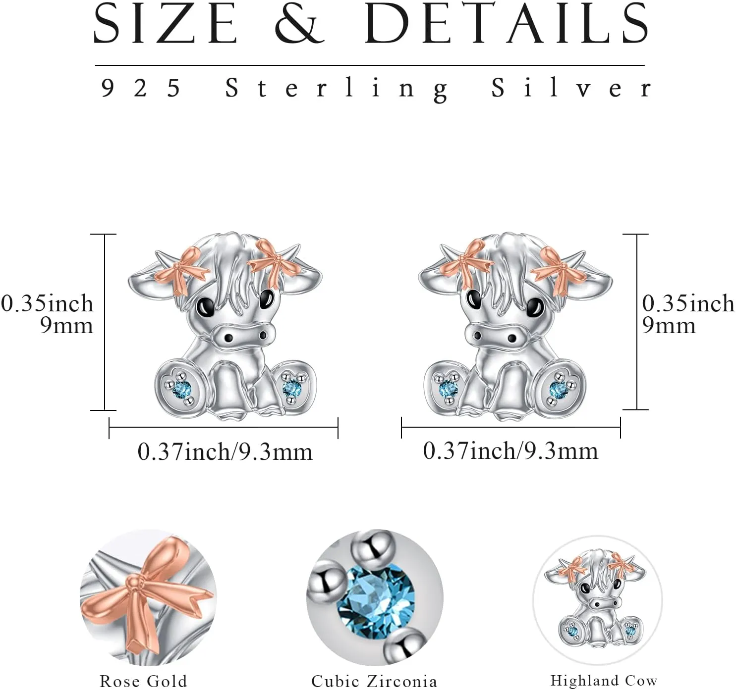 Highland Cow Earrings for Women,Sterling Silve Highland Cow Earrings Cute Scottish Cow Studs Hypoallergenic Jewelery Easter Mother's Day Gifts