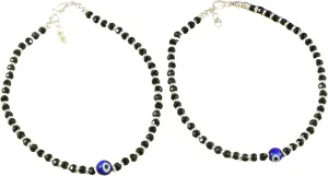 Jewar Mandi Anklet Evil Eye Nazariya Silver Plated Black Beads/crystal Adjustable Flexible Payal for Women