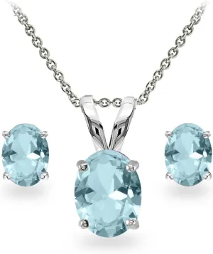Jewelry Sets for Women, Necklace and Earring Sets for Women, Birthstone Jewelry, Genuine or Synthetic Gemstones, Oval Solitaire, Pendant Necklace, Stud Earrings, Sterling Silver Jewelry or Gold Flash