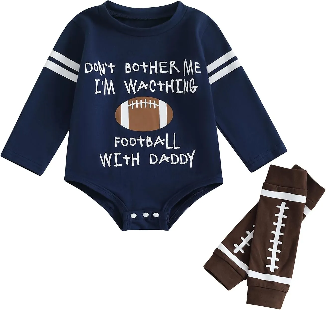 Kuriozud Watch Football with Daddy Outfits Baby Boy Football Jersey Onesie Football Romper Leg Warmer Set Fall Winter Clothes