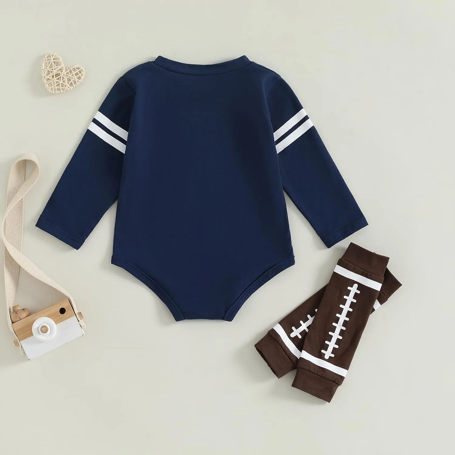 Kuriozud Watch Football with Daddy Outfits Baby Boy Football Jersey Onesie Football Romper Leg Warmer Set Fall Winter Clothes