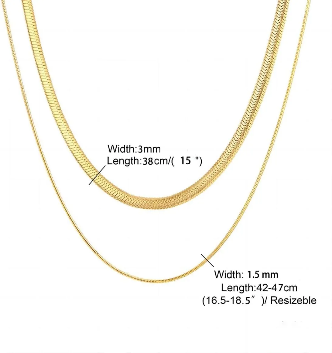 Kyerlyn Layered Necklace for Women, 14k Gold Plated Layering Herringbone Necklace Double Layer Snake Chain Necklace Set Gold Chunky Thick Chain Choker Necklace Gifts for Women
