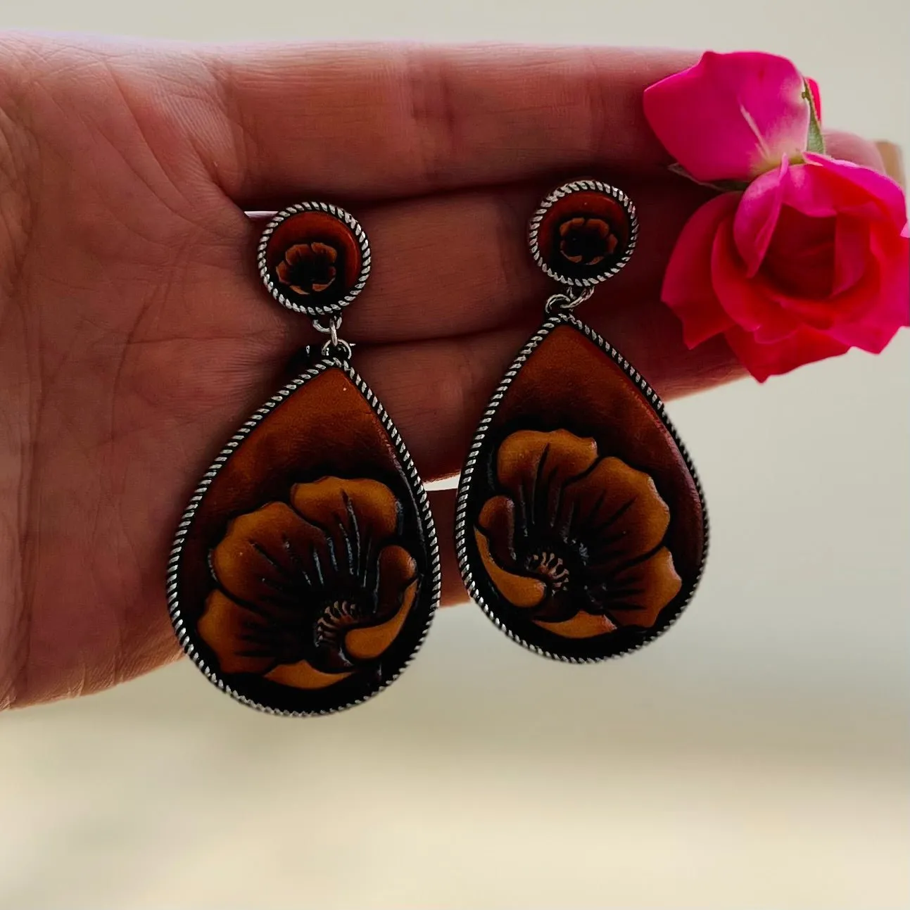 Leathered Sunflower Earrings