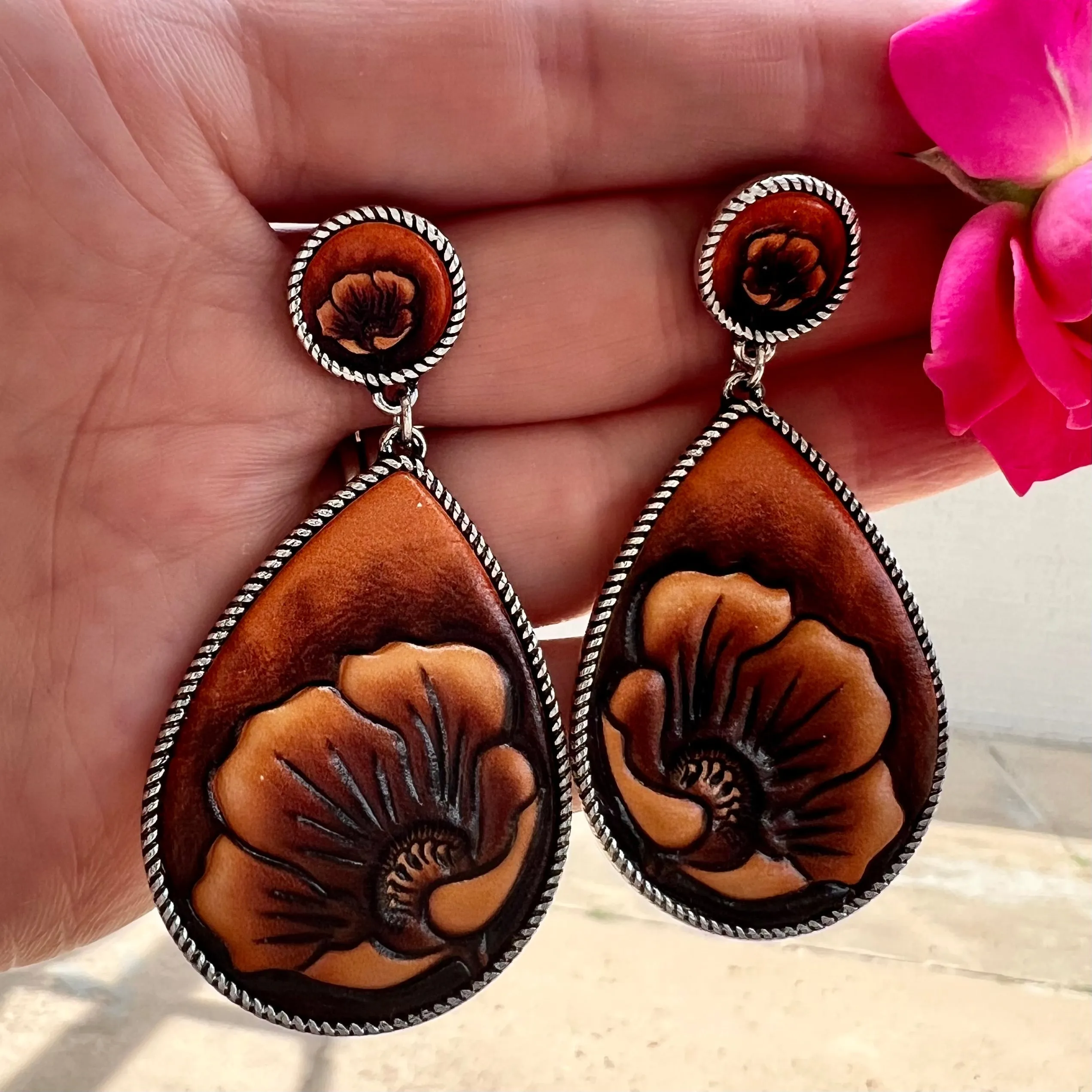 Leathered Sunflower Earrings
