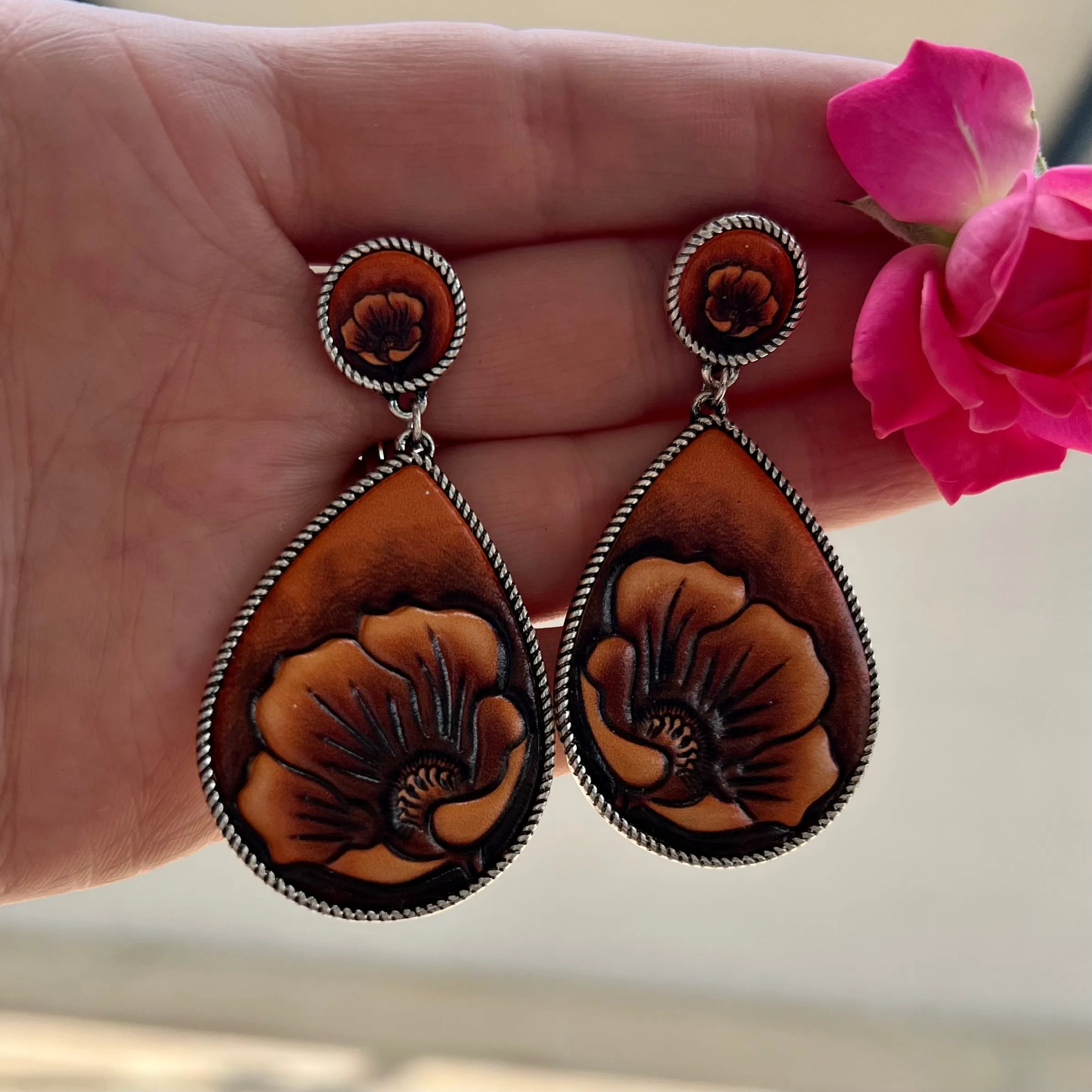 Leathered Sunflower Earrings