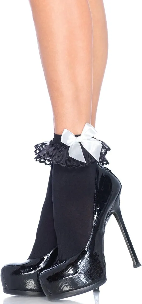 Leg Avenue Women's Ruffle and Satin Bow Anklet Socks
