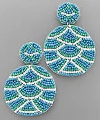 Lg. Beaded Wave Statement Earrings - Blue