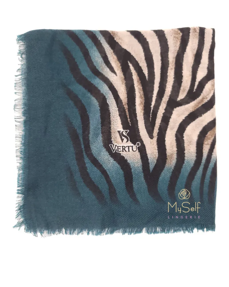 Lizi Headwear Tan/Teal Zebra Square Scarf with Light Non Slip Grip