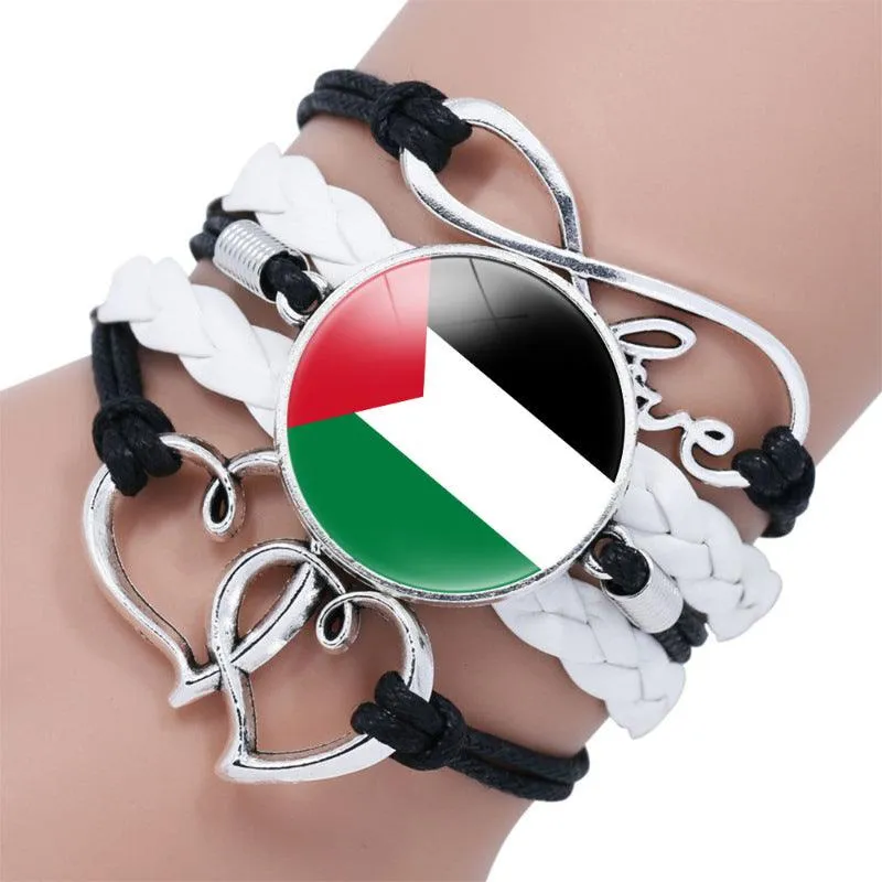 MAC080 Palestine flag keffiyeh pattern time gemstone love & ∞ style multi-layered bracelet