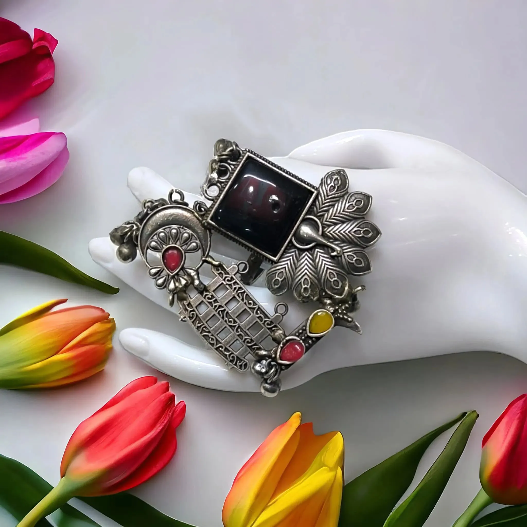 Mayura Silver Lookalike Oxidised Finger Ring